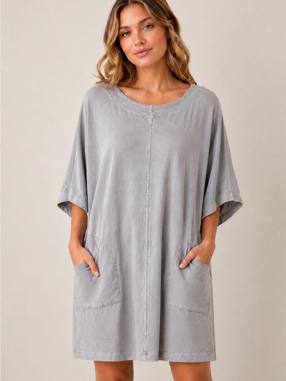 Wilfred Light Gray Relaxed dolman Dress | Oversized Pocket Mini Dress